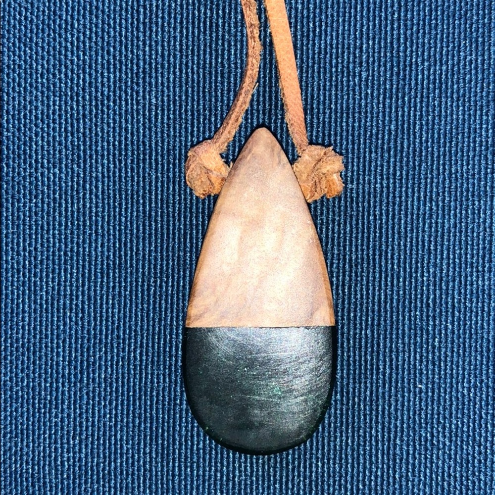 Handmade wood and green resin necklace